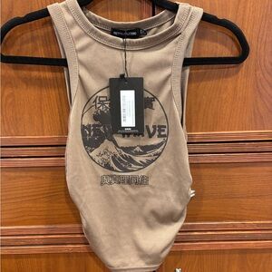 PrettyLittleThing Tan Graphic Tank Top